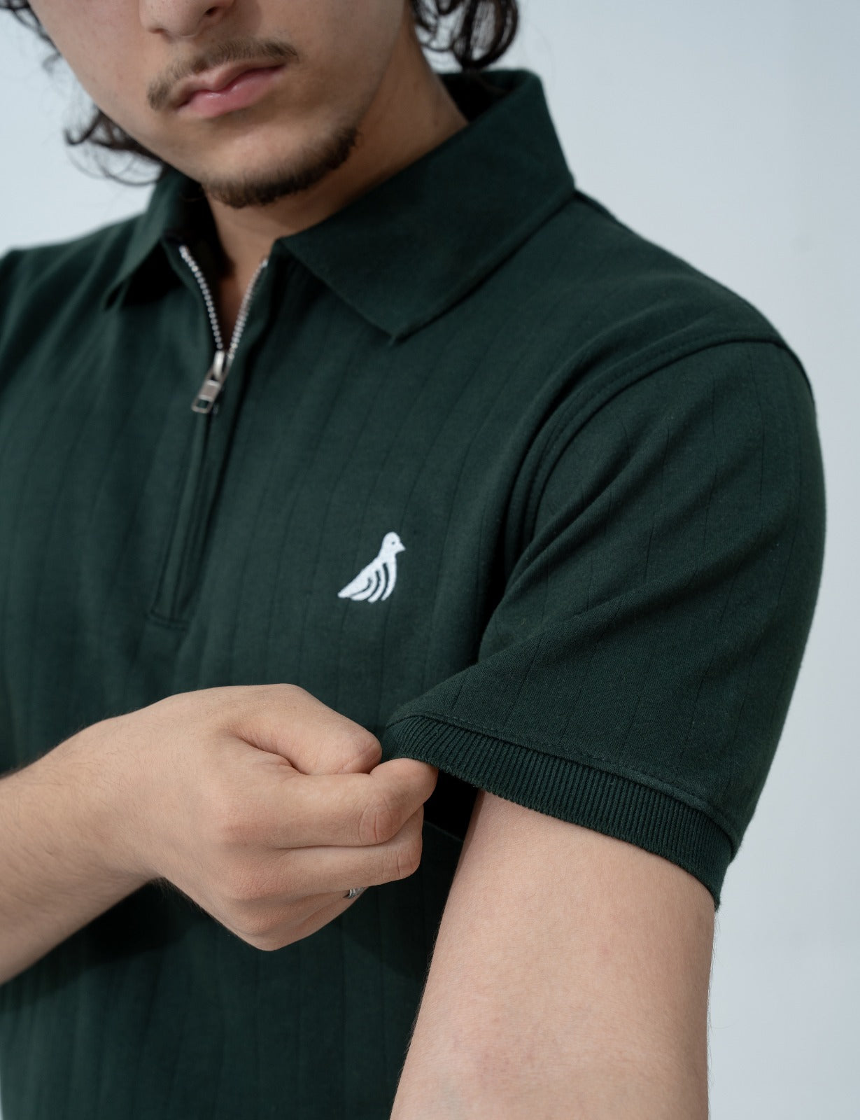Moss Green Drop Needle Quarter Zip Polo