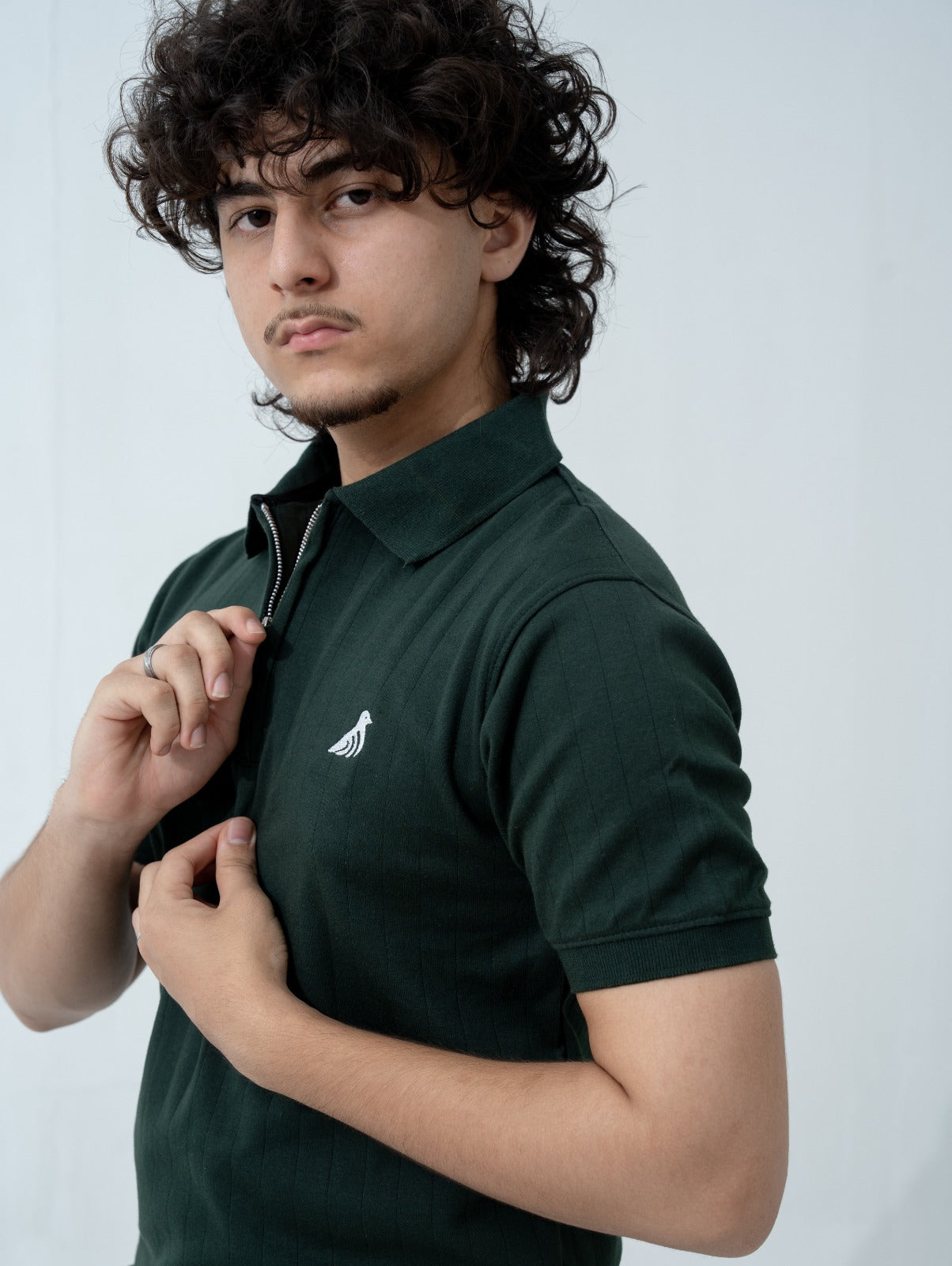 Moss Green Drop Needle Quarter Zip Polo
