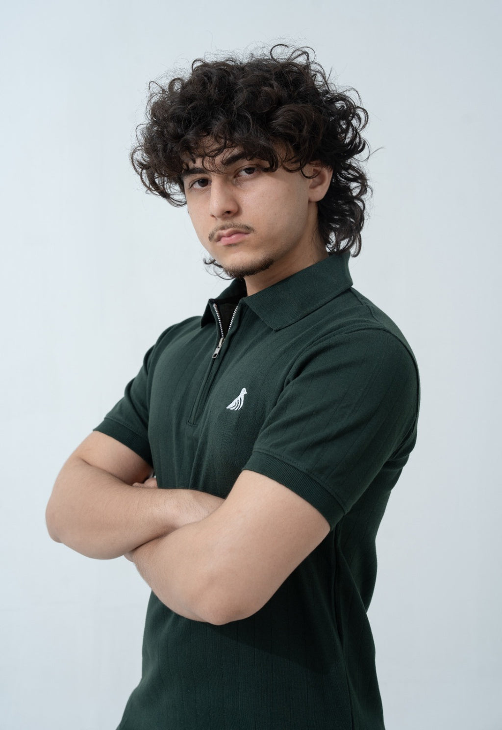 Moss Green Drop Needle Quarter Zip Polo