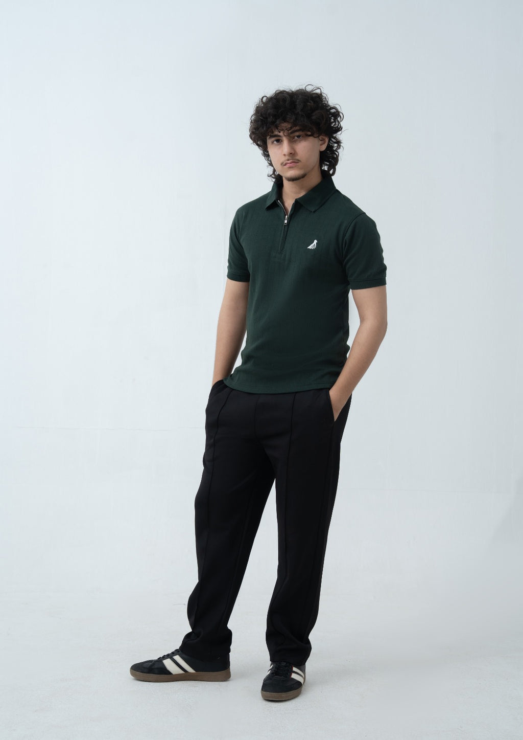 Moss Green Drop Needle Quarter Zip Polo