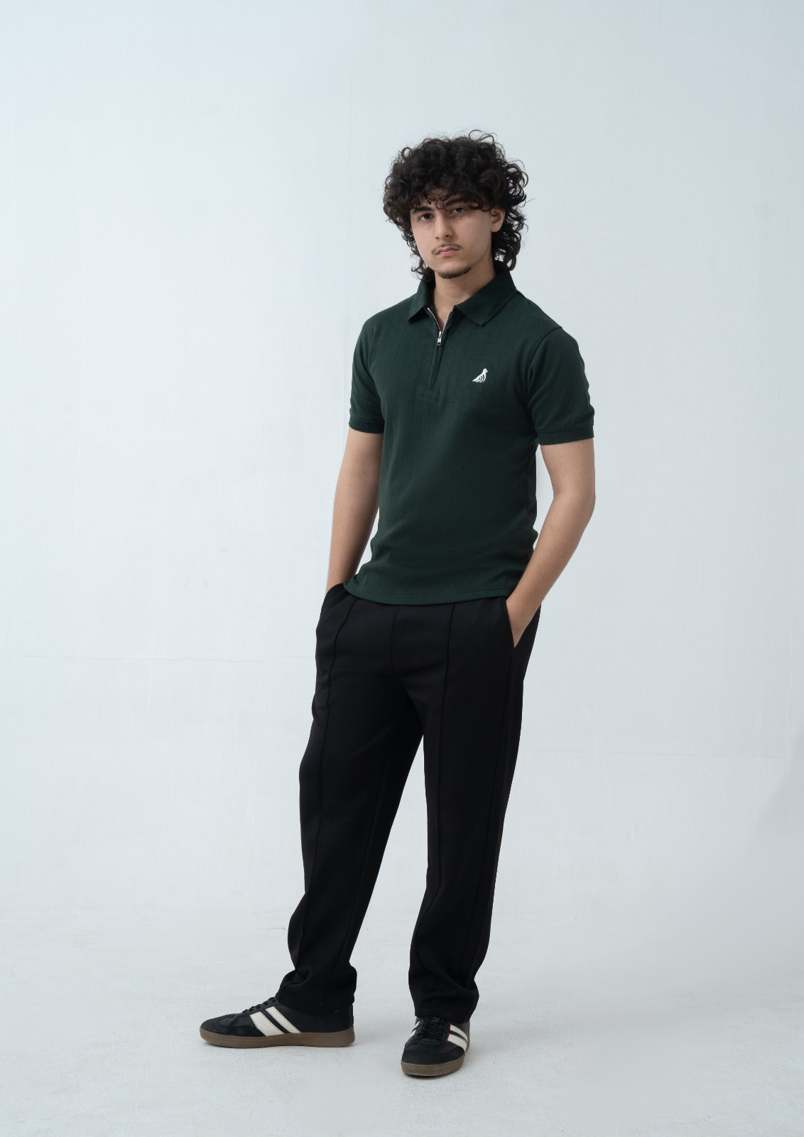 Moss Green Drop Needle Quarter Zip Polo