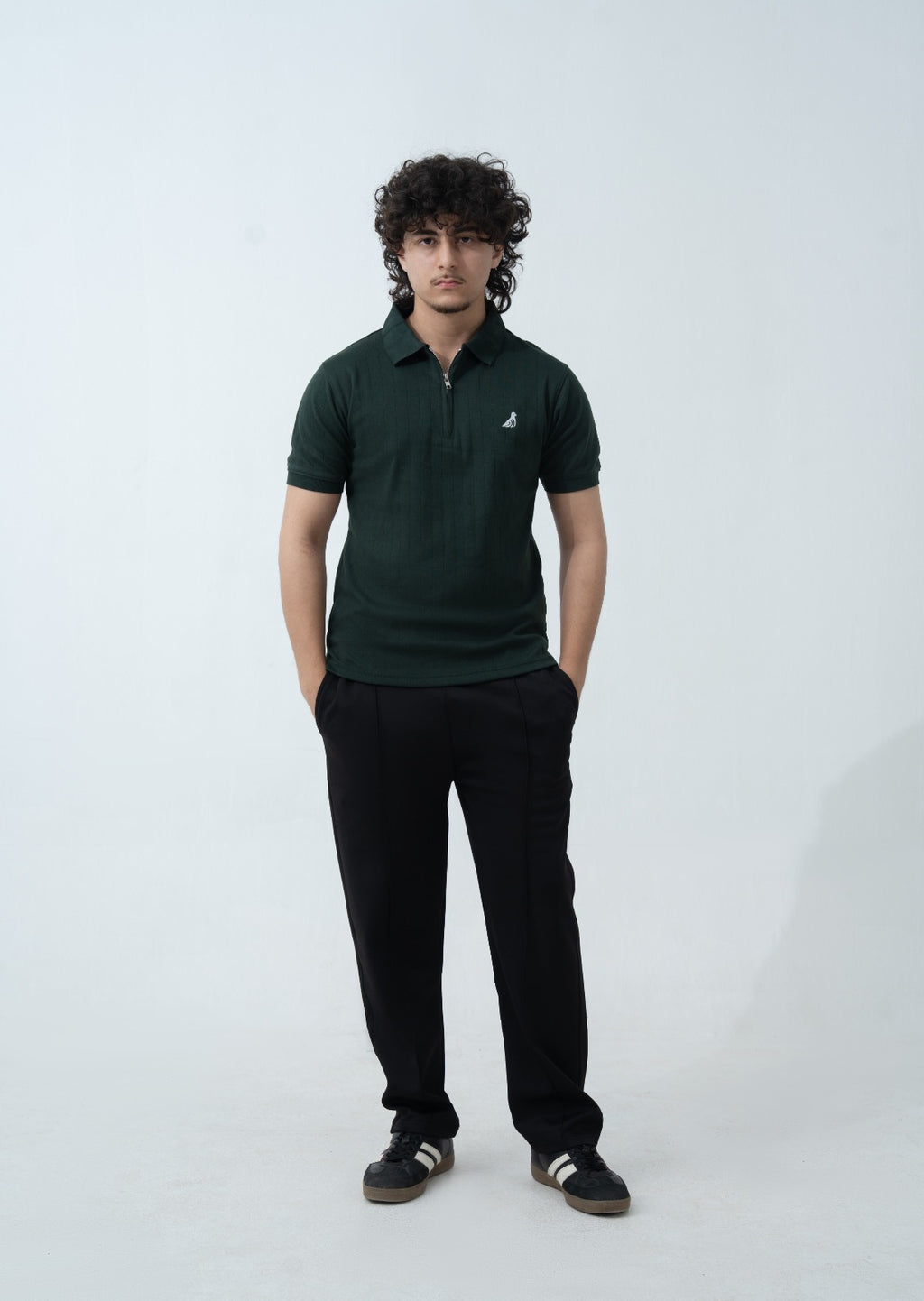 Moss Green Drop Needle Quarter Zip Polo