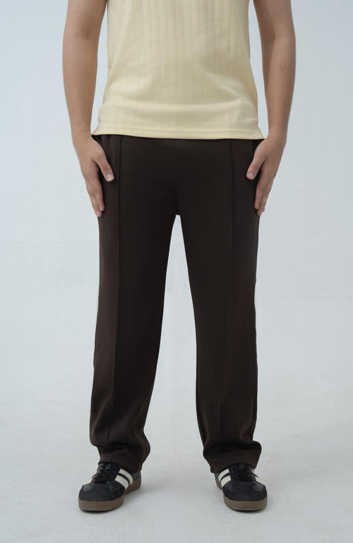 Echo Pleated Scuba Trousers Chocolate Brown