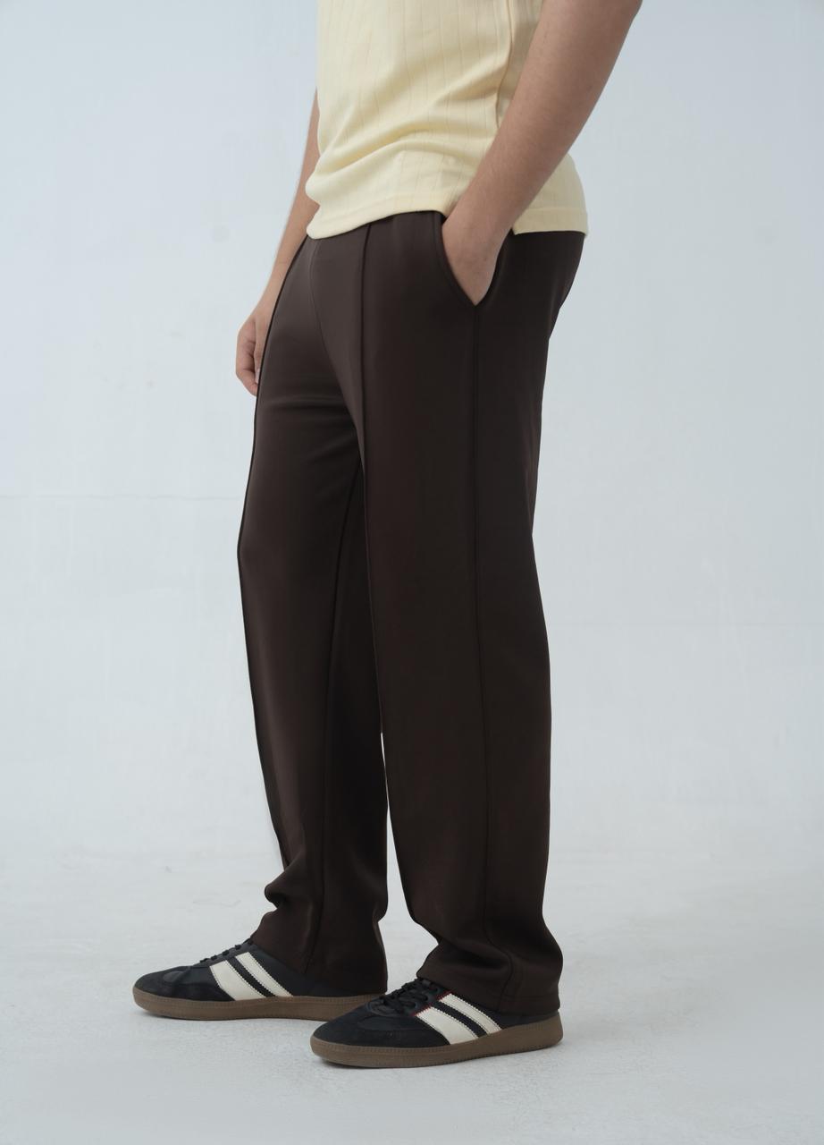 Echo Pleated Scuba Trousers Chocolate Brown