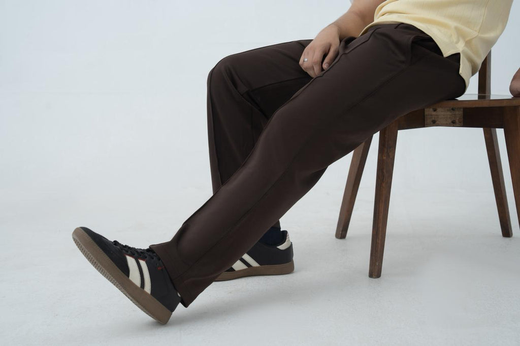 Echo Pleated Scuba Trousers Chocolate Brown
