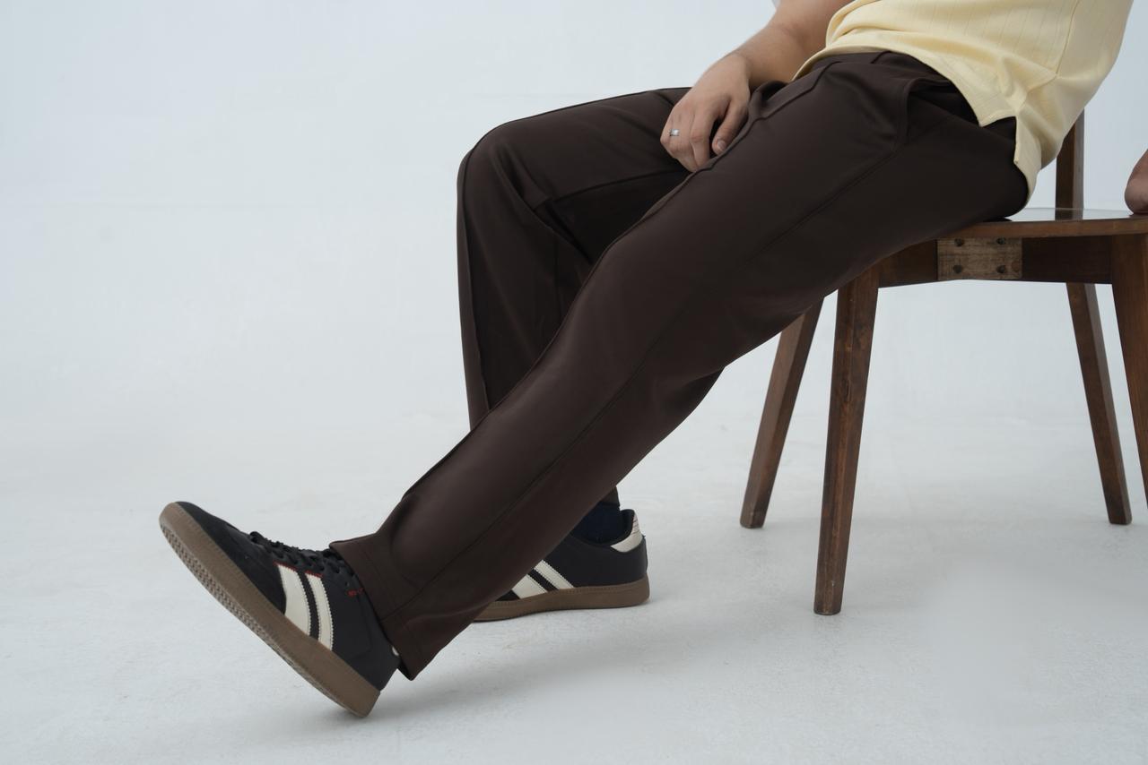 Echo Pleated Scuba Trousers Chocolate Brown