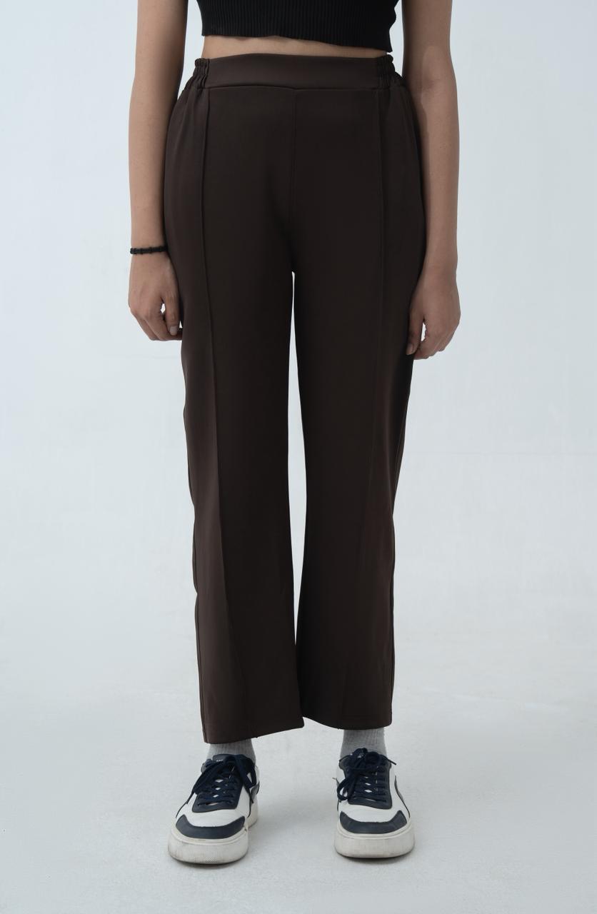 Echo Pleated Scuba Trousers Chocolate Brown
