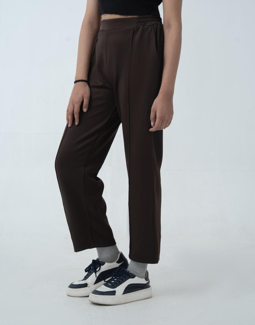 Echo Pleated Scuba Trousers Chocolate Brown