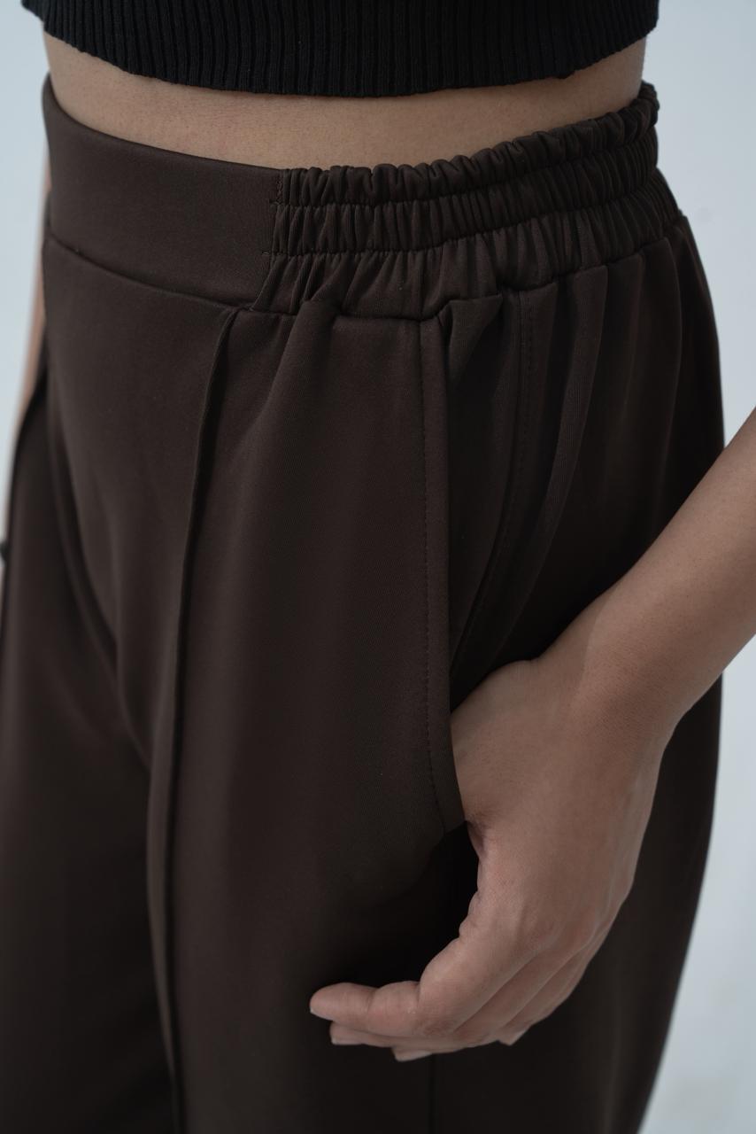 Echo Pleated Scuba Trousers Chocolate Brown